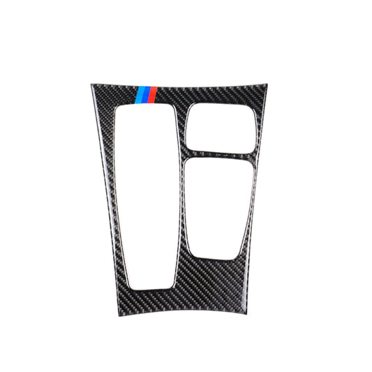 Car Carbon Fiber Tricolor Gear Panel Decorative Sticker for BMW X5 2008-2013 / X6 2009-2014, Low-level Configuration Left Drive