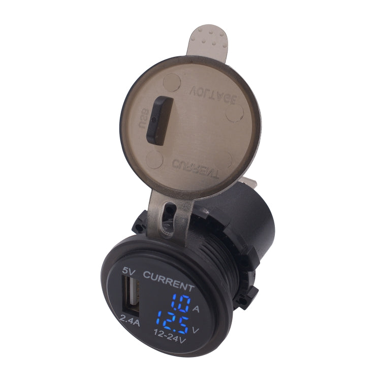 Universal Car Single Port USB Charger Power Outlet Adapter 2.4A 5V IP66 with LED Digital Voltmeter + Ammeter