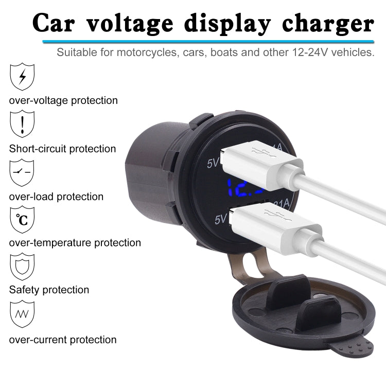 Universal Car Dual Port USB Charger Power Outlet Adapter 3.1A 5V IP66 with LED Digital Voltmeter + 60cm Cable
