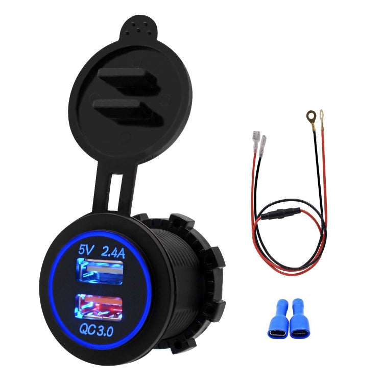 Universal Car QC3.0 Dual Port USB Charger Power Outlet Adapter 5V 2.4A IP66 with 60cm Cable