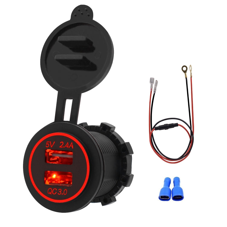 Universal Car QC3.0 Dual Port USB Charger Power Outlet Adapter 5V 2.4A IP66 with 60cm Cable