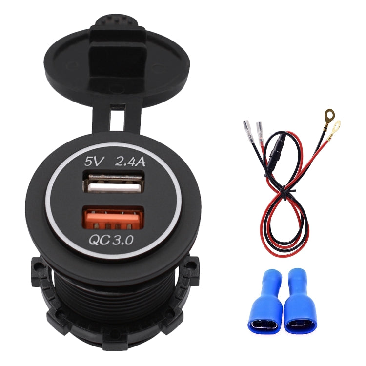 Universal Car QC3.0 Dual Port USB Charger Power Outlet Adapter 5V 2.4A IP66 with 60cm Cable