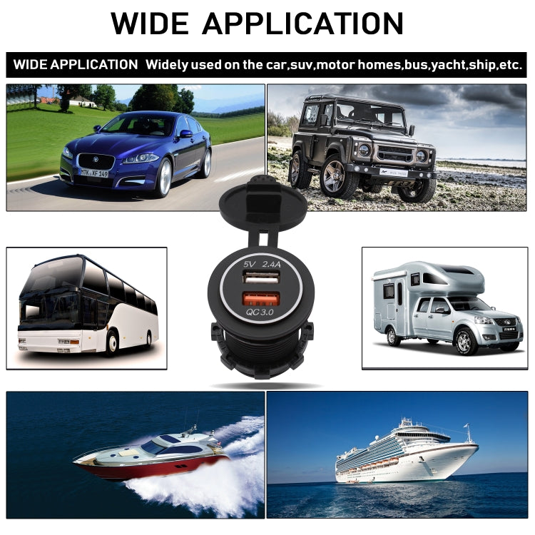 Universal Car QC3.0 Dual Port USB Charger Power Outlet Adapter 5V 2.4A IP66 with 60cm Cable