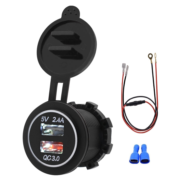 Universal Car QC3.0 Dual Port USB Charger Power Outlet Adapter 5V 2.4A IP66 with 60cm Cable