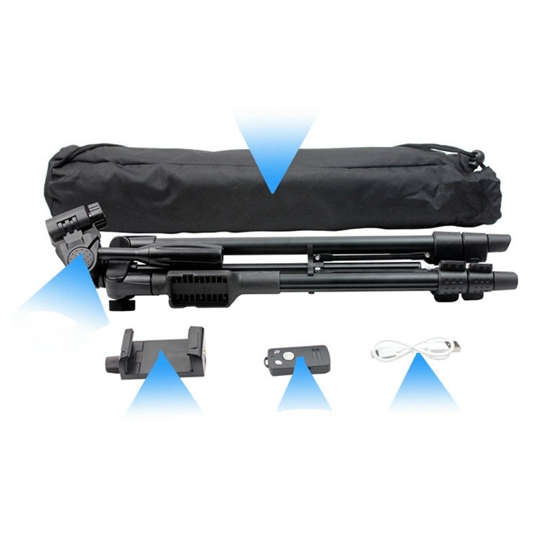 YUNTENG VCT-5208RM Aluminum Magnesium Alloy Leg Tripod Mount with Bluetooth Remote Control & Tripod Head & Phone Clamp for SLR Camera & Smartphones, Height: 125cm