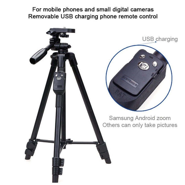 YUNTENG VCT-5208RM Aluminum Magnesium Alloy Leg Tripod Mount with Bluetooth Remote Control & Tripod Head & Phone Clamp for SLR Camera & Smartphones, Height: 125cm