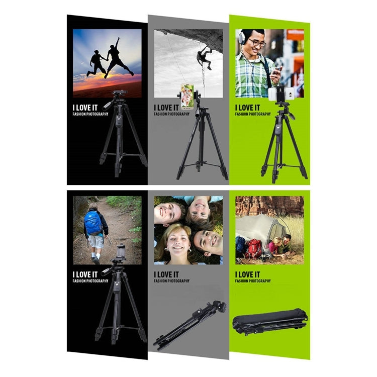 YUNTENG VCT-5208RM Aluminum Magnesium Alloy Leg Tripod Mount with Bluetooth Remote Control & Tripod Head & Phone Clamp for SLR Camera & Smartphones, Height: 125cm