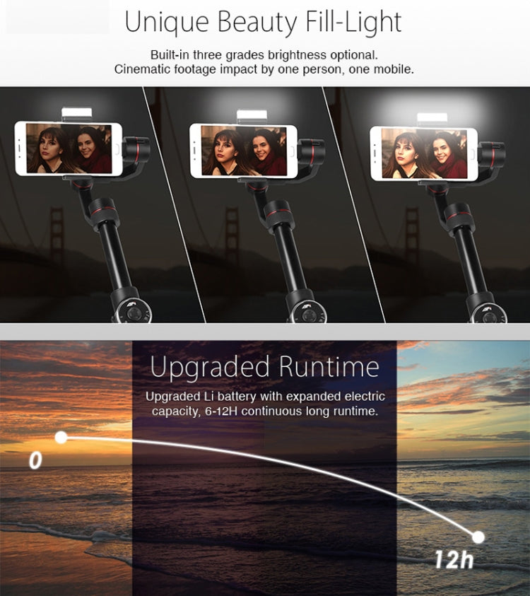 AFI V5 Smooth 3-Axis Handheld Aluminum Brushless Gimbal Stabilizer with Tripod Mount & Fill Light for Smartphones within 6 inch, Support Face Tracking