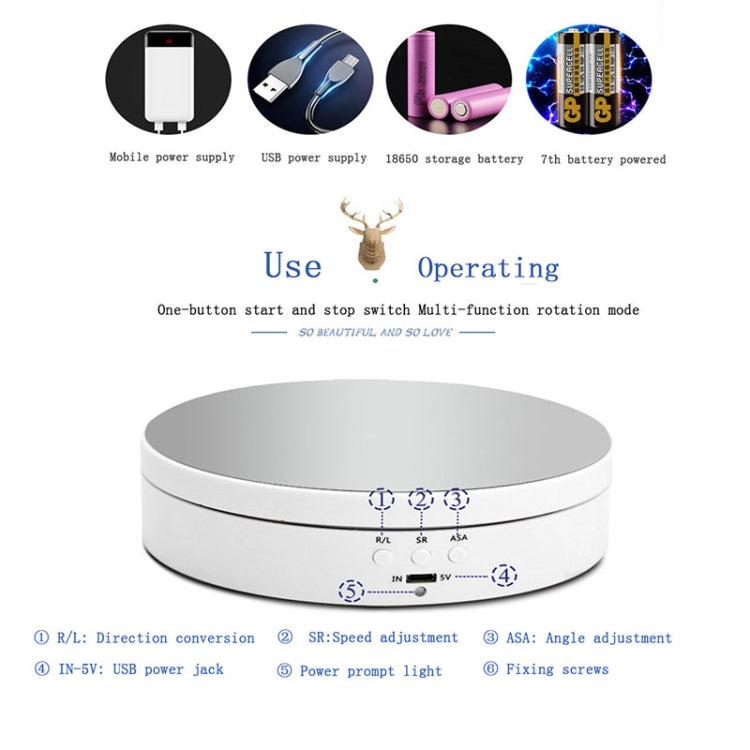 13.8cm Mirror Style USB Charging Smart 360 Degree Rotating Turntable Display Stand Video Shooting Props Turntable for Photography, Load 3kg