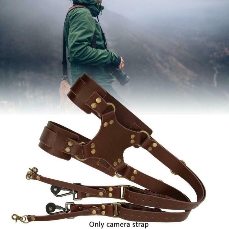 Quick Release Anti-Slip Dual Shoulder Leather Harness Camera Strap with Metal Hook for SLR / DSLR Cameras
