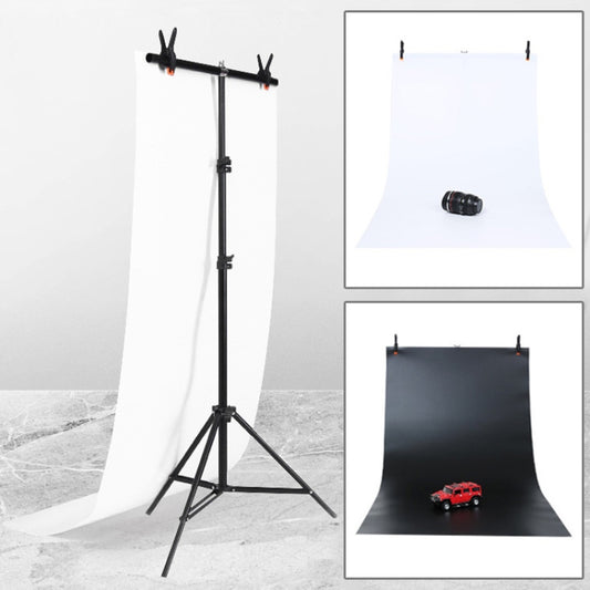 70x200cm T-Shape Photo Studio Background Support Stand Backdrop Crossbar Bracket Kit with 70x140cm Black / White PVC Backdrops