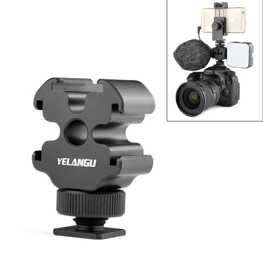 YELANGU YLG0601A A68 3-Head Cold Shoe Mount Adapter Microphone Flash Light Metal Holder Bracket