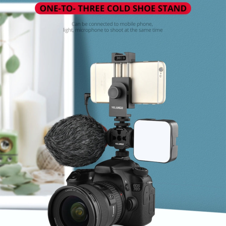 YELANGU YLG0601A A68 3-Head Cold Shoe Mount Adapter Microphone Flash Light Metal Holder Bracket
