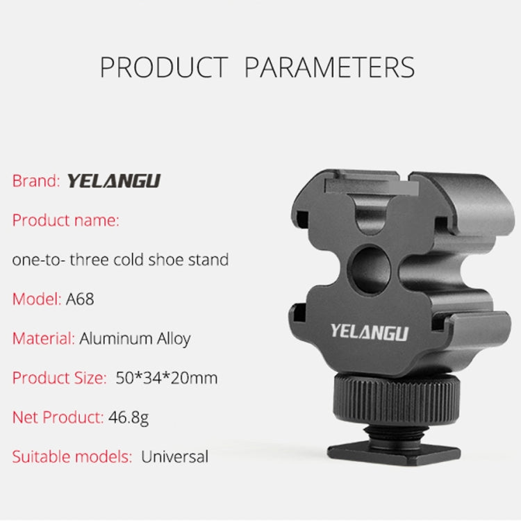 YELANGU YLG0601A A68 3-Head Cold Shoe Mount Adapter Microphone Flash Light Metal Holder Bracket