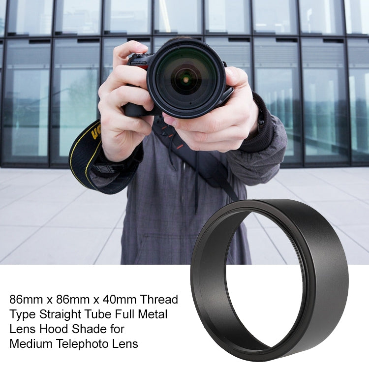 86mm Thread Type Straight Tube Full Metal Lens Hood Shade for Medium Telephoto Lens