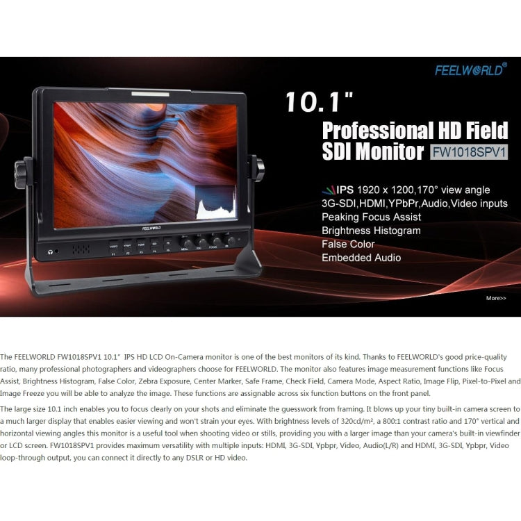 FEELWORLD FW1018SPV1 1920x1200 10.1 inch IPS Screen HD Color LCD Director Camera Field Monitor