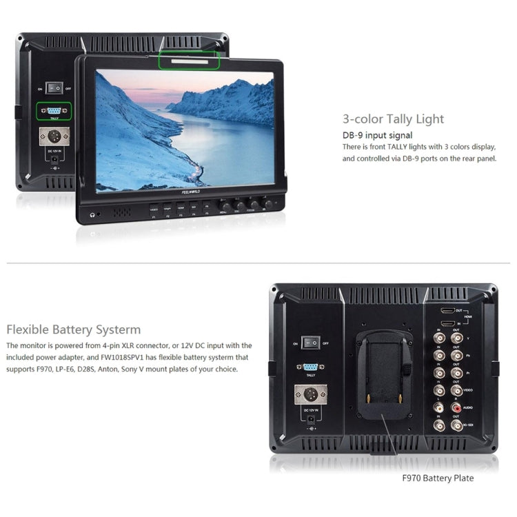 FEELWORLD FW1018SPV1 1920x1200 10.1 inch IPS Screen HD Color LCD Director Camera Field Monitor