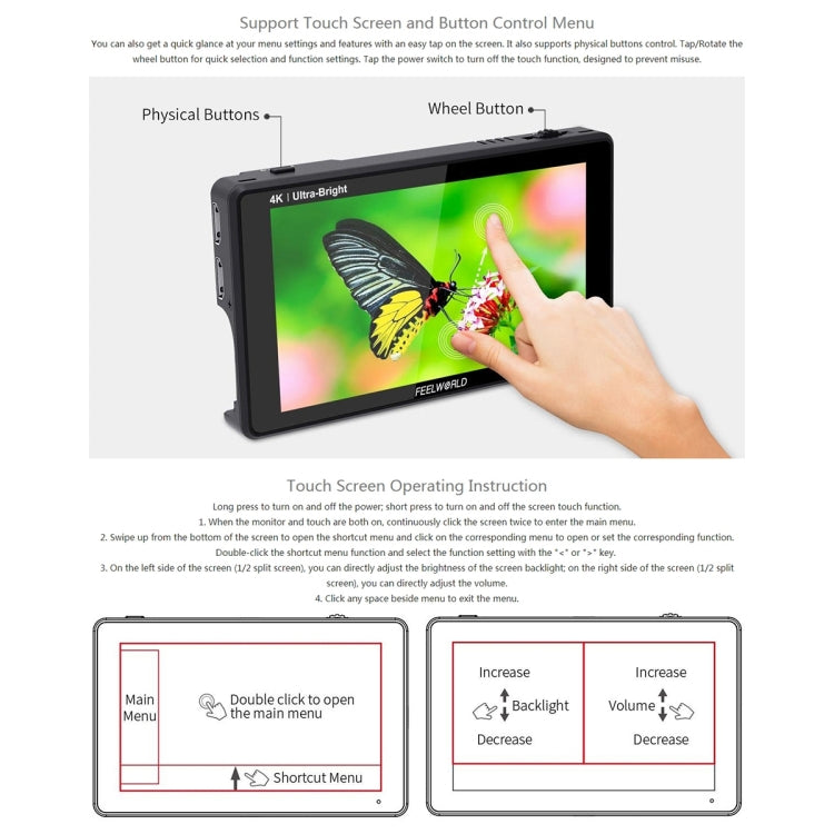 FEELWORLD LUT6 1920x1080 2600 nits 6 inch IPS Screen HDMI 4K Touch Control Camera Field Monitor