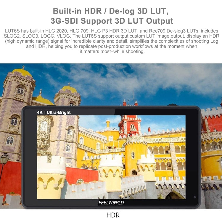 FEELWORLD LUT6S 1920x1080 2600 nits 6 inch IPS Screen HDMI 4K Touch Screen SDI HDI Camera Field Monitor