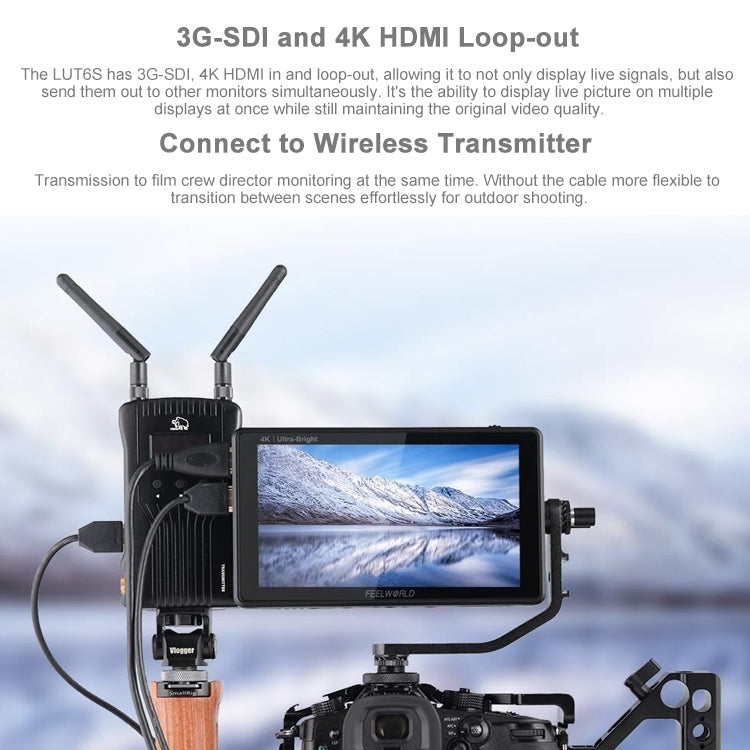 FEELWORLD LUT6S 1920x1080 2600 nits 6 inch IPS Screen HDMI 4K Touch Screen SDI HDI Camera Field Monitor