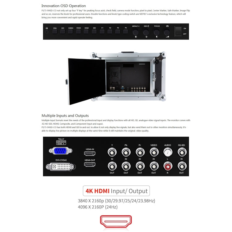 SEETEC P173-9HSD-CO 1920x1080 17.3 inch SDI / HDMI 4K Broadcast Level Professional Photography Camera Field Monitor