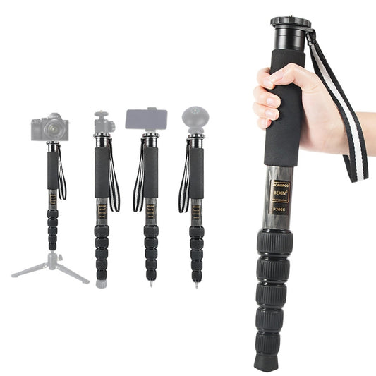 BEXIN P306C Portable Travel Outdoor DSLR Camera Carbon Fiber Monopod Holder