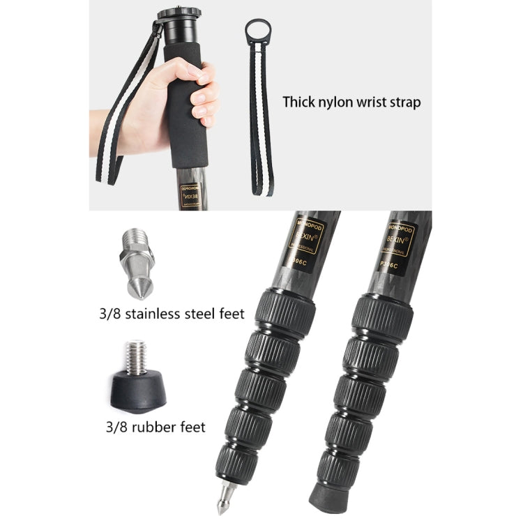 BEXIN P306C Portable Travel Outdoor DSLR Camera Carbon Fiber Monopod Holder