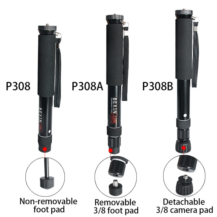 BEXIN P308 Portable Travel Outdoor DSLR Camera Aluminum Alloy Monopod Holder
