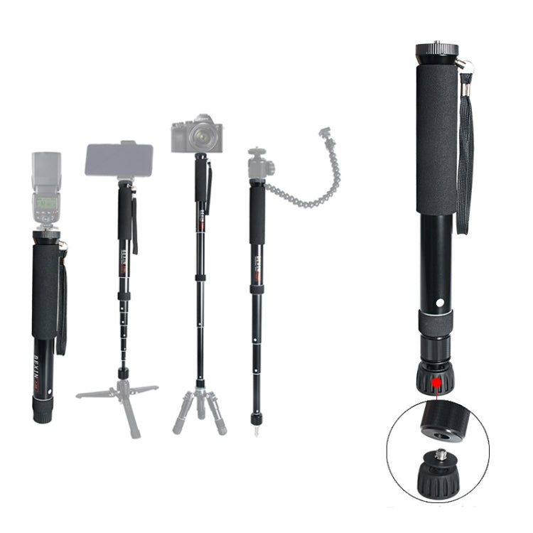 BEXIN P308B Portable Travel Outdoor DSLR Camera Aluminum Alloy Monopod Holder