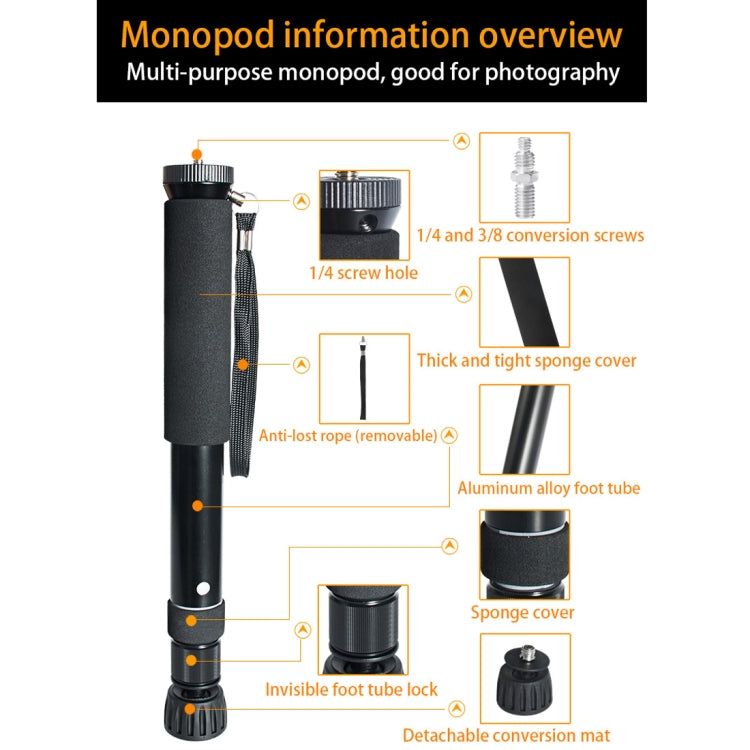 BEXIN P308B Portable Travel Outdoor DSLR Camera Aluminum Alloy Monopod Holder