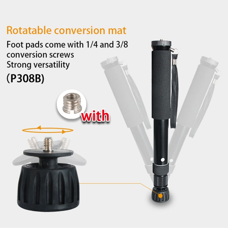 BEXIN P308B Portable Travel Outdoor DSLR Camera Aluminum Alloy Monopod Holder