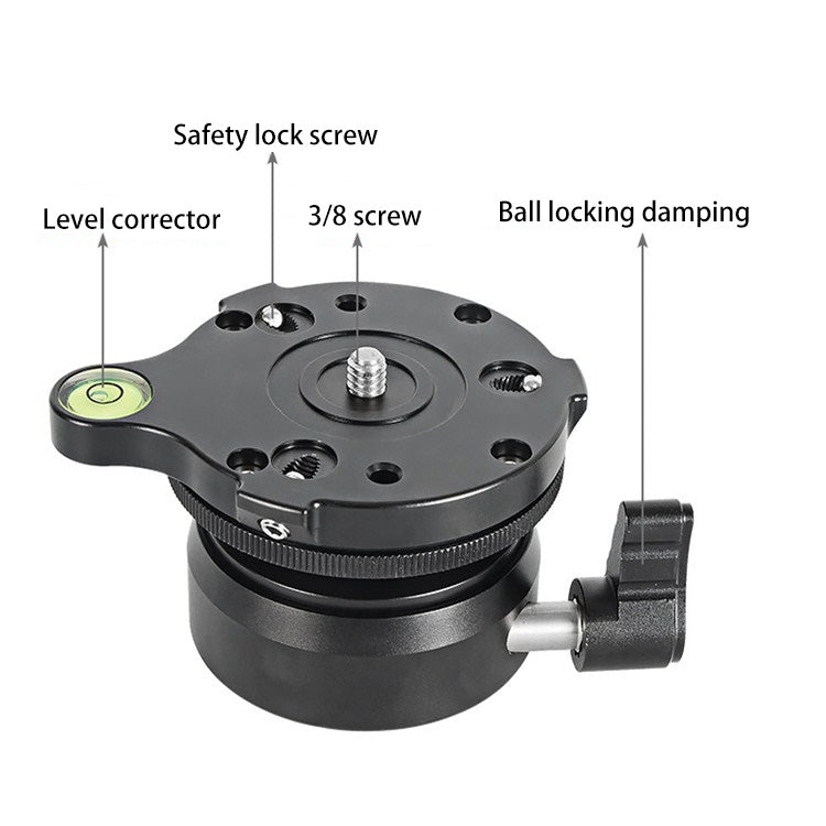 BEXIN DY-60N 3/8 inch Thread Dome Professional Tripod Leveling 360 Degree Panorama Head Base with Bubble Level & 3/8 inch Screw Adapter