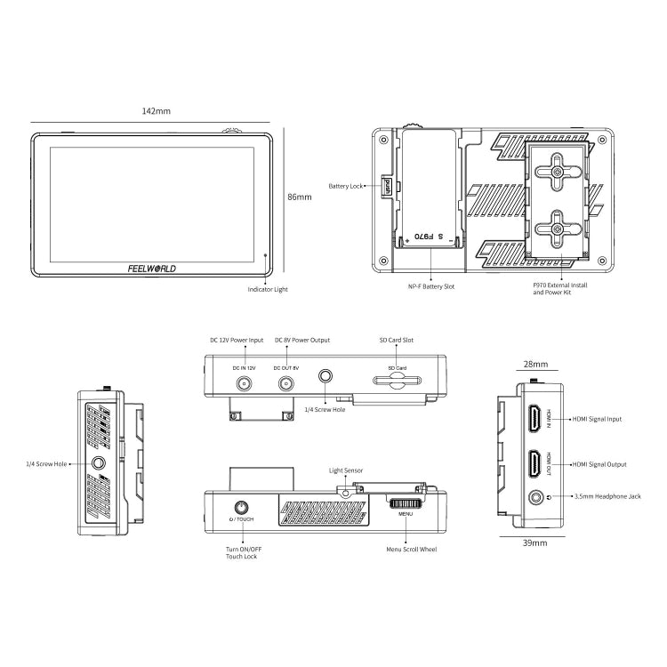 FEELWORLD LUT5 5.5 inch Ultra High Bright 3000nit Touch Screen DSLR Camera Field Monitor