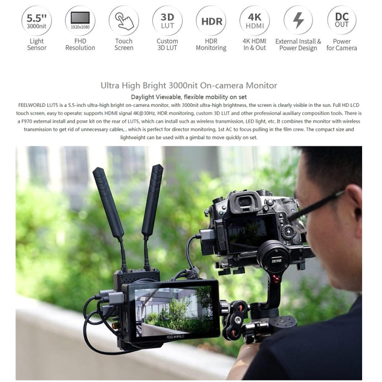 FEELWORLD LUT5 5.5 inch Ultra High Bright 3000nit Touch Screen DSLR Camera Field Monitor