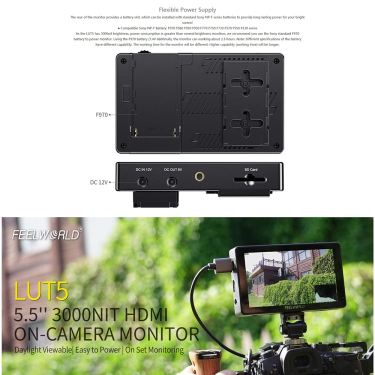 FEELWORLD LUT5 5.5 inch Ultra High Bright 3000nit Touch Screen DSLR Camera Field Monitor