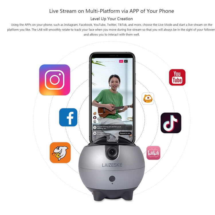 LAIZESKE LA8 Smart Robot Cameraman 360 Degree Auto Tracking Phone Holder