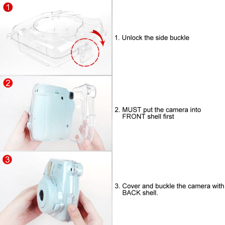 Protective Crystal Shell Case with Strap for FUJIFILM instax mini 9 / mini 8+ / mini 8