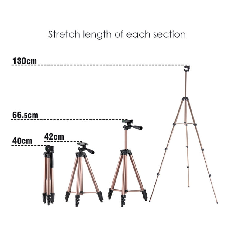 130cm 4-Section Folding Aluminum Alloy Tripod Mount with Three-Dimensional Head