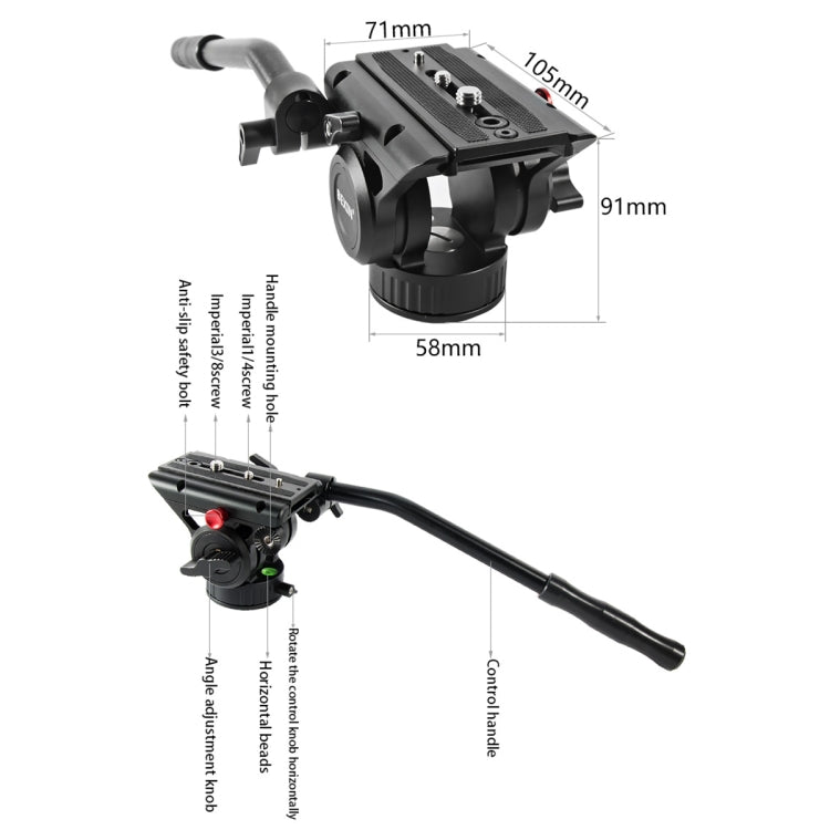 BEXIN VH-105 360 Degree Panorama Heavy Duty Tripod Action Fluid Drag Head