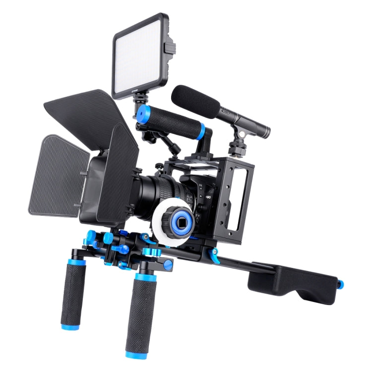 YELANGU D222 Dual Handles Camera Shoulder Mount + Camera Cage Stabilizer Kit with Matte Box + Follow Focus for DSLR Camera / Video Camera