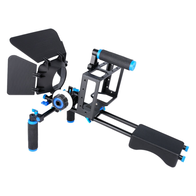 YELANGU D222 Dual Handles Camera Shoulder Mount + Camera Cage Stabilizer Kit with Matte Box + Follow Focus for DSLR Camera / Video Camera