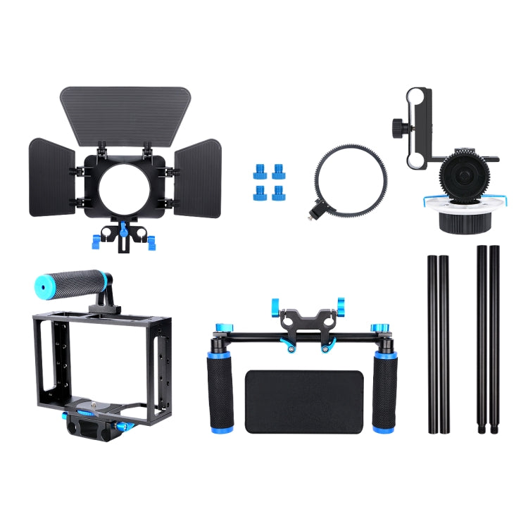 YELANGU D222 Dual Handles Camera Shoulder Mount + Camera Cage Stabilizer Kit with Matte Box + Follow Focus for DSLR Camera / Video Camera