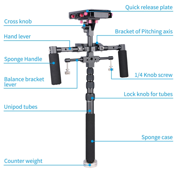 YELANGU S300 4 in 1 Multifunctional Rig + Dual Handheld Shoulder Rig + Monopod + Stabilizer for Cameras / SLR Cameras, Height Range: 63cm-170cm