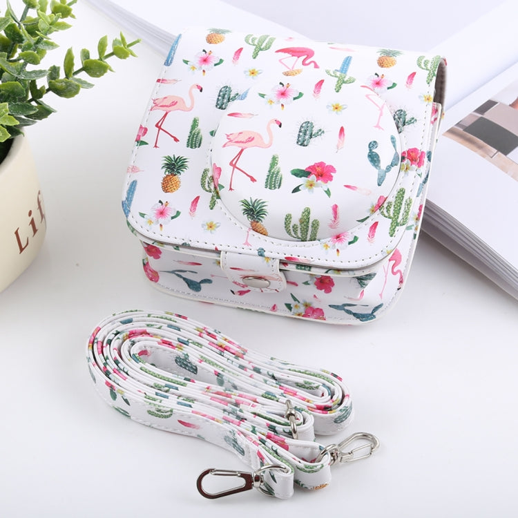Cactus Flamingo Pattern Full Body Camera PU Leather Case Bag with Strap for FUJIFILM instax mini 9 / mini 8+ / mini 8