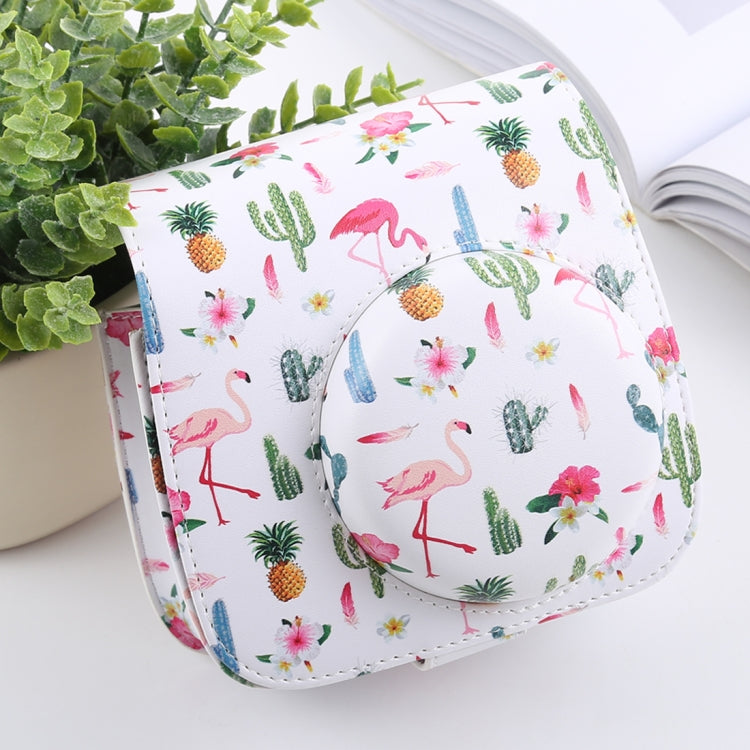 Cactus Flamingo Pattern Full Body Camera PU Leather Case Bag with Strap for FUJIFILM instax mini 9 / mini 8+ / mini 8