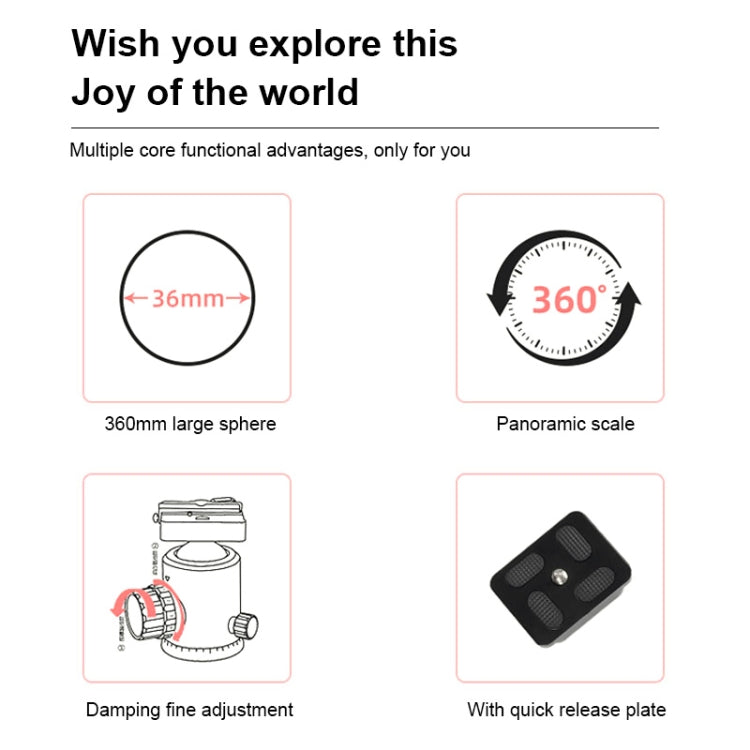TRIOPO D-2A 360 Degree Rotation Aluminum Alloy Tripod 36mm Ball Head with Quick Release Plate