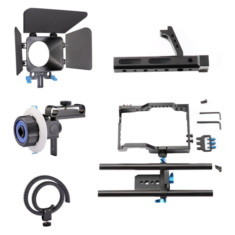 YELANGU YLG1105A Handle Video Camera Cage Stabilizer Kit with Matte Box & Follow Focus for Panasonic Lumix DMC-GH4 & G7 / Sony A7 & A7S & A7R & A7RII & A7SII