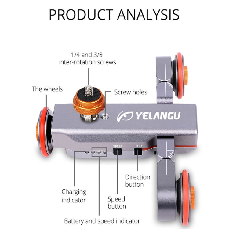 YELANGU L4X Camera 3-wheel Dolly II Electric Track Slider 3-Wheel Video Pulley Rolling Dolly Car with Remote Control for DSLR / Home DV Cameras, GoPro, Smartphones, Load: 3kg