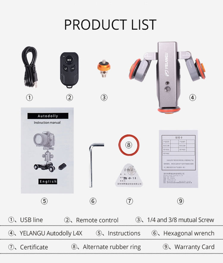 YELANGU L4X Camera 3-wheel Dolly II Electric Track Slider 3-Wheel Video Pulley Rolling Dolly Car with Remote Control for DSLR / Home DV Cameras, GoPro, Smartphones, Load: 3kg