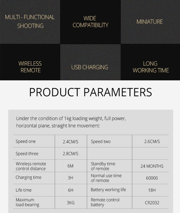 YELANGU L4X Camera 3-wheel Dolly II Electric Track Slider 3-Wheel Video Pulley Rolling Dolly Car with Remote Control for DSLR / Home DV Cameras, GoPro, Smartphones, Load: 3kg